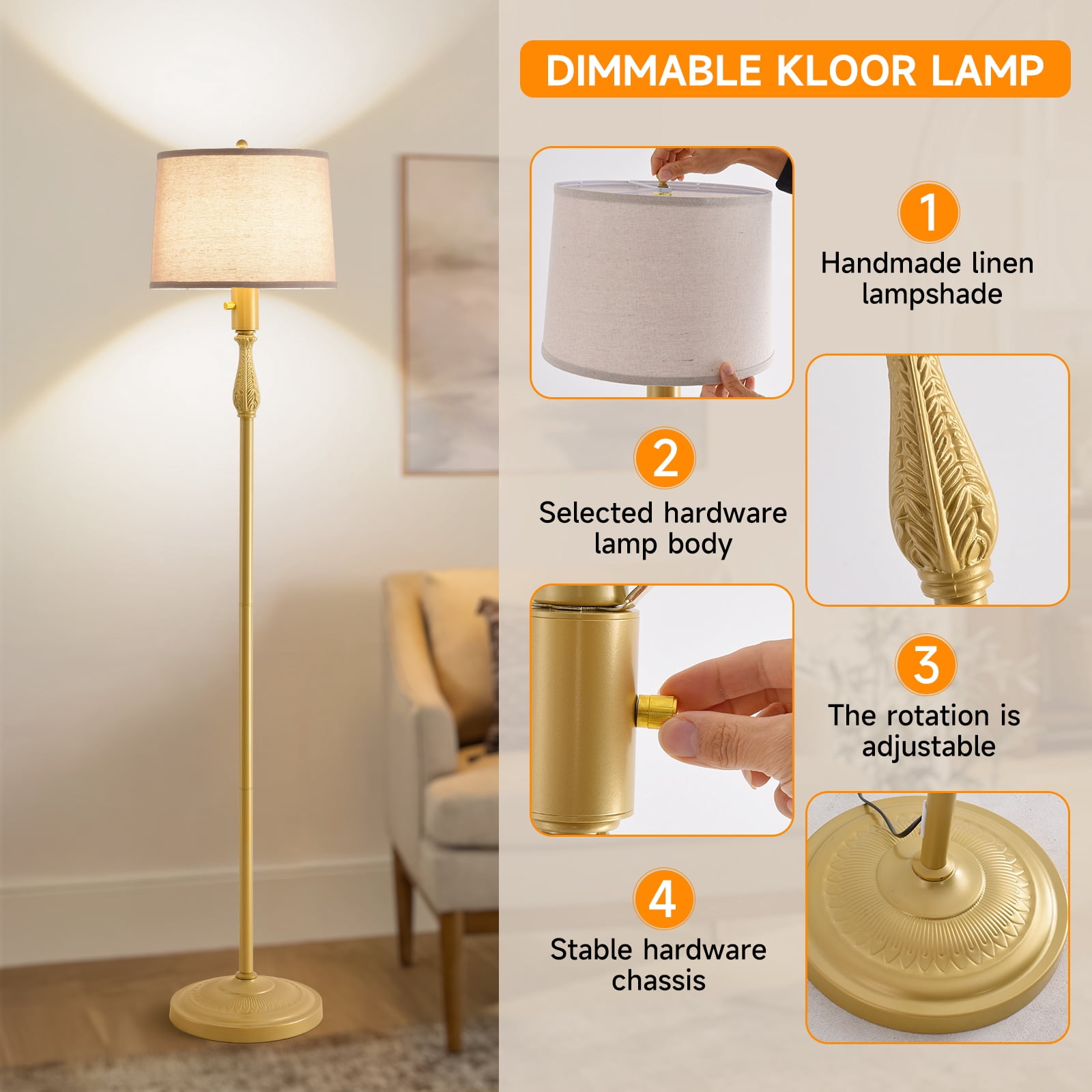 Floor Lamp for Living Room,Bedroom,Gold Dimmable Standing Lamp  Mid Century Modern Brass Tall Lamp Boho Vintage Retro Floor Lamps Arc  Flower Floor Light Lamp Bohemian