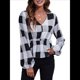thumbnail image 3 of Top de Larga para Mujer, Jersey Fino, Cuello en V, Abullonada, Babydoll, Ligero, de Poliéster Cuadrícula Grande L, 3 of 10
