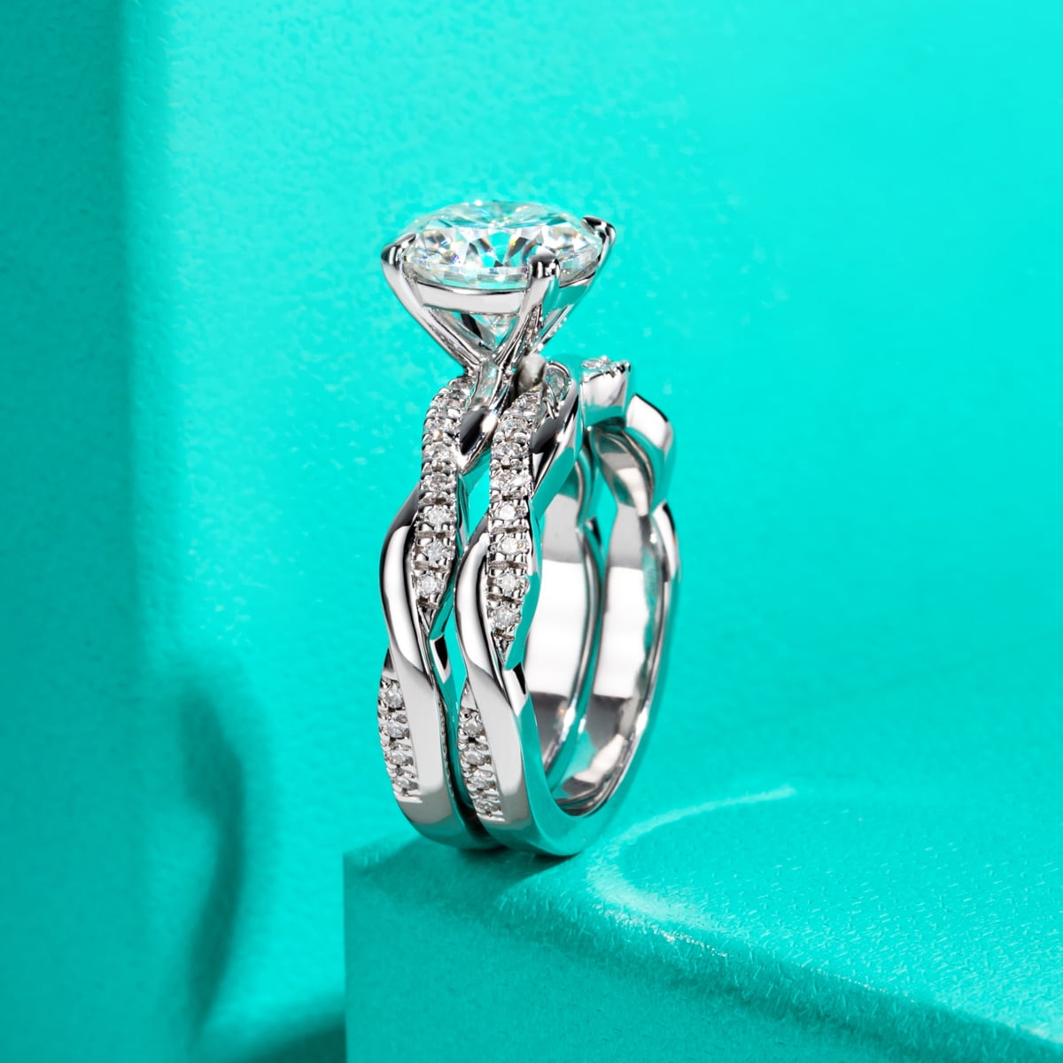 AnuClub Round Cut Moissanite Wedding Rings Sets 3.384 Infinity Bridal Set D Color VVS1 925 Sterling Silver Twisted Vine Engagement Promise Anniversary Ring for Women With Certificate