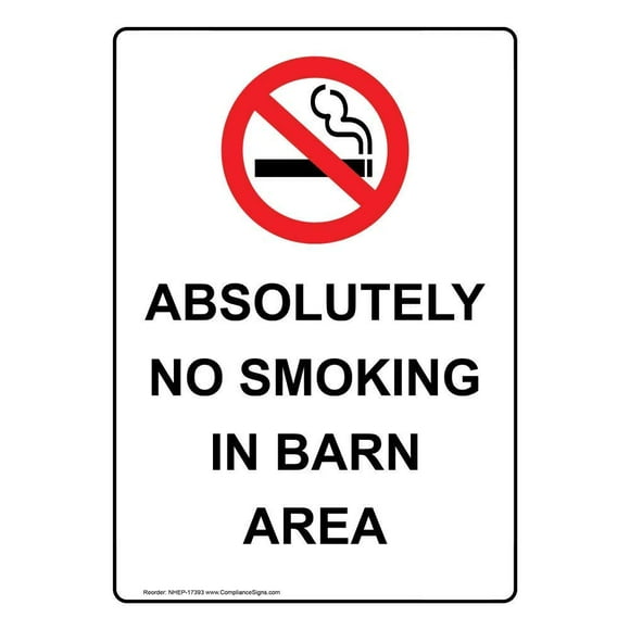 Size: 8" x 12" Tin Sign Tin Signs Absolutely No Smoking in Barn Area Sign, in. with English Text and Symbol