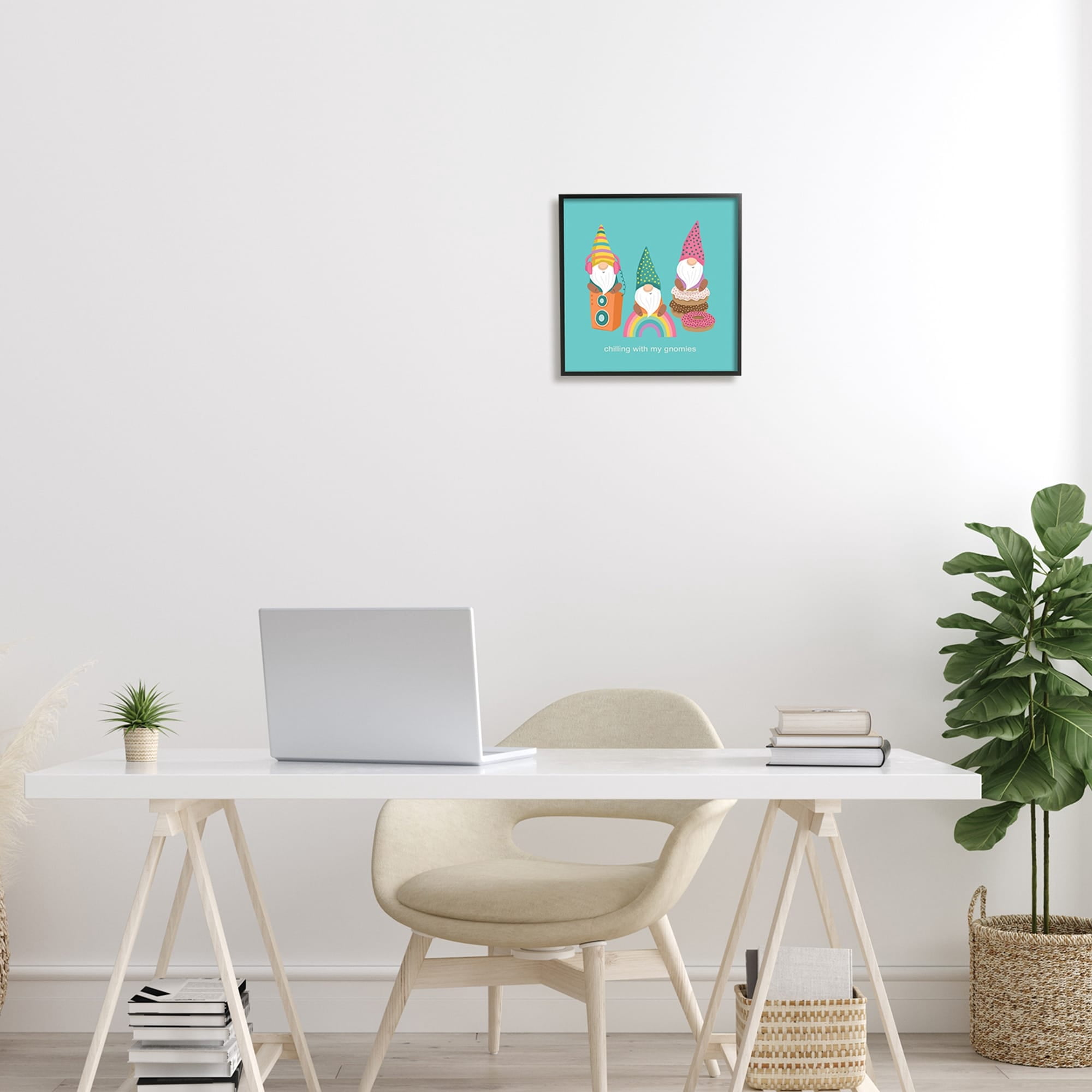 Stupell Industries Whimsical Chilling With Gnomies Phrase Patterned Teal Design Framed Wall Art, 24 x 24, Design by Lisa Perry Whitebutton