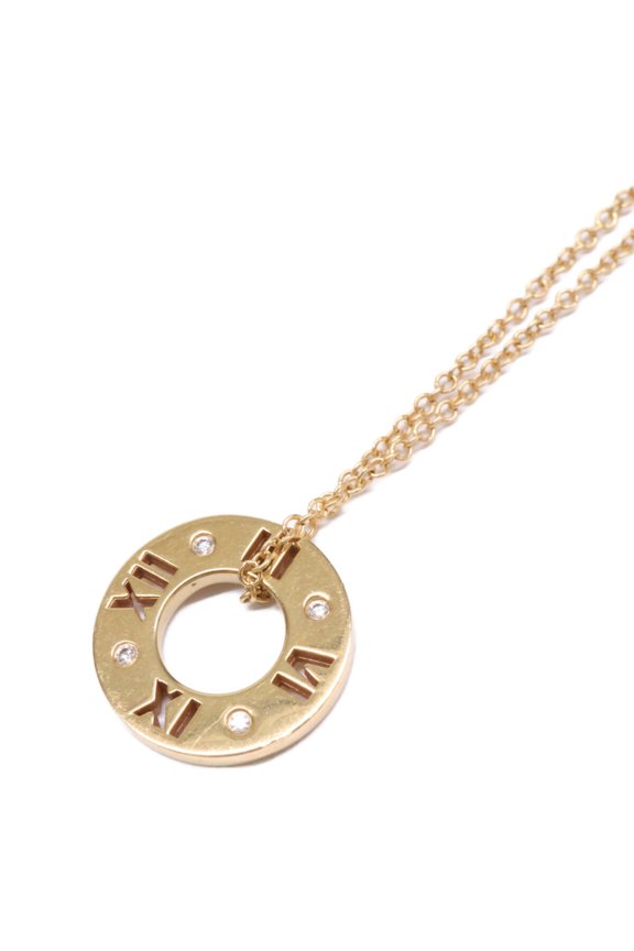 Pre-Owned TIFFANY & Co. Tiffany 750YG Atlas Pierced Circle 4-Diamond Necklace, Yellow Gold,...