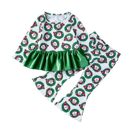 

Toddler Girls Outfits Casual Outfits Kids Baby Spring Autumn Print Christmas Ruffle Long Sleeve Tops Bell Bottom Fall Girls Clothes 3 Years-4 Years