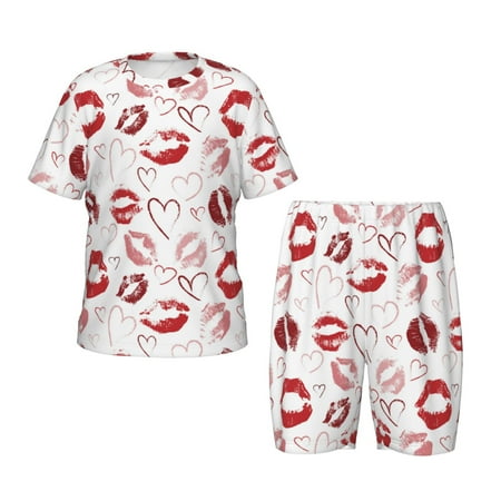 Adobk Red Lips Print Pajamas Toddler 2 Piece Short Sleeve Sleepwear Summer Kids Clothes Set-Small