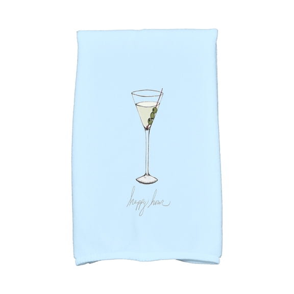 Simply Daisy, 16 x 25 inch, Martini Glass Happy Hour, Geometric Print Kitchen Towel, Pale Blue