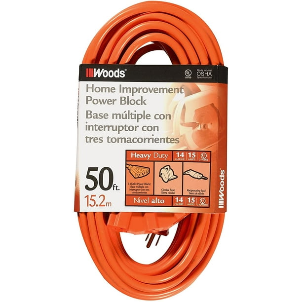 Woods 826 14/3 50-Foot Outdoor Multi-Outlet Extension Cord (Orange