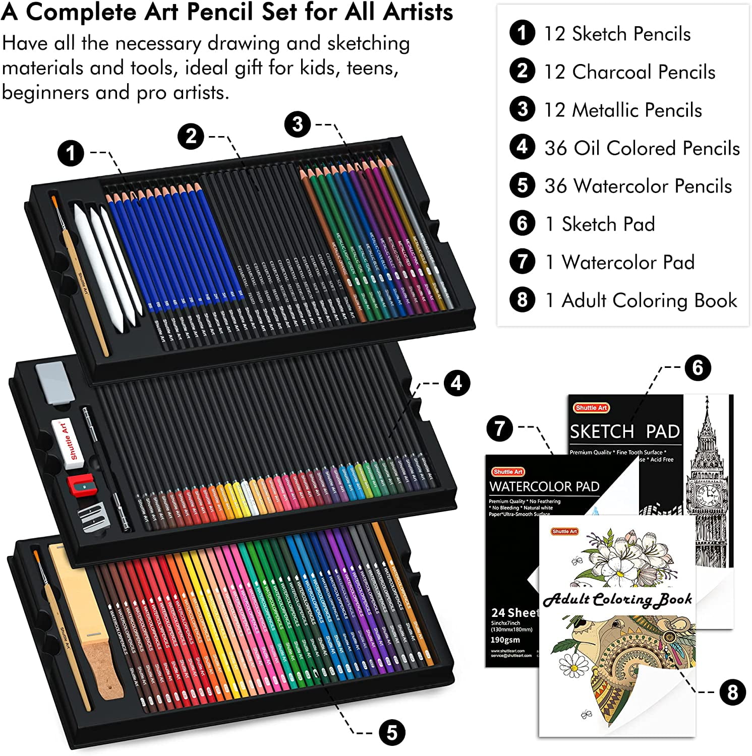 Zzone Colour Sketch Pencils Set Shuttle Art Sketching And Drawing Pencil Set