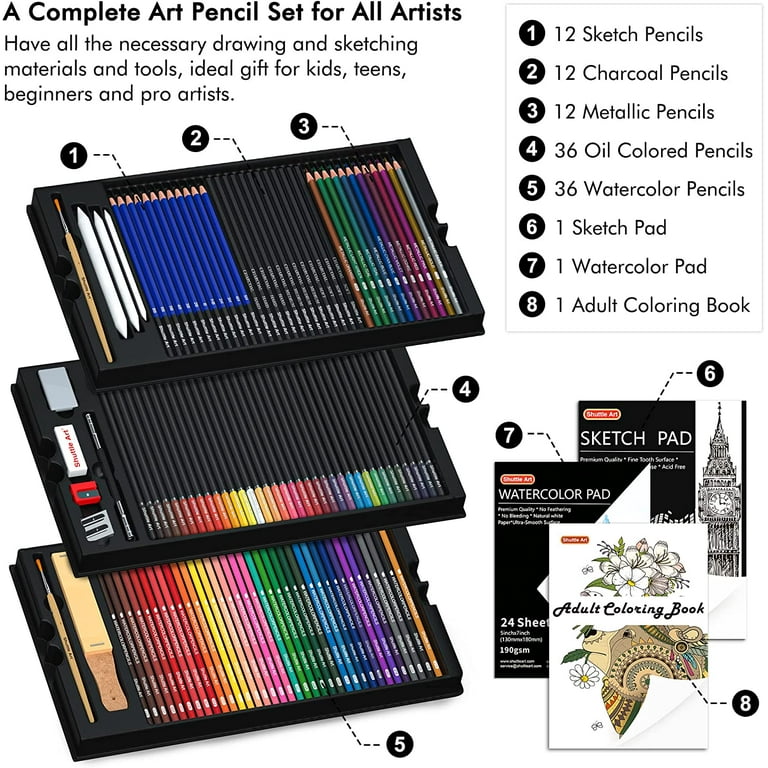 Shuttle Art 123 Pack Art Pencil Set, 36 Watercolor Pencils,36 Oil