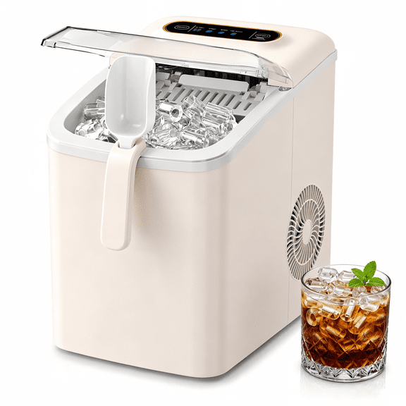 GGTB Ice Maker Countertop, 9 Cubes Ready in 6 Mins, 26.5 lbs/24H, Self-Cleaning, Portable Ice Maker Machine with Carry Handle, Basket and Scoop, 2 Sizes of Bullet Ice for Home, Kitchen, Office, Cream