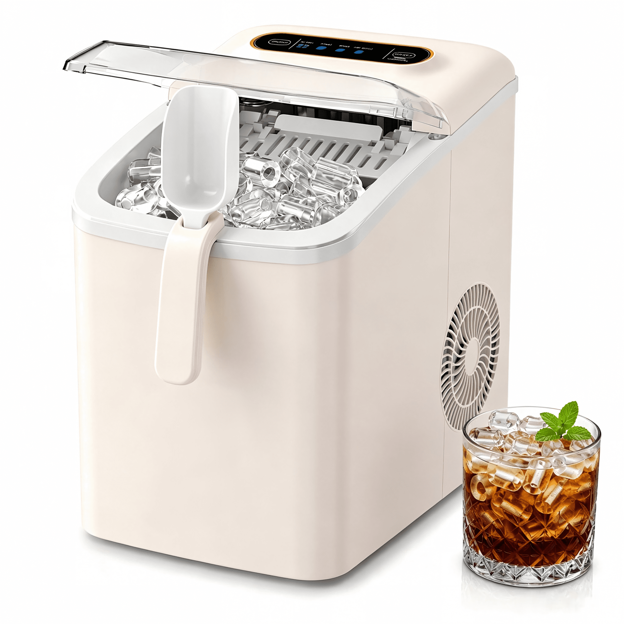 GGTB Ice Maker Countertop, 9 Cubes Ready in 6 Mins, 26.5 lbs/24H, Self-Cleaning, Portable Ice Maker Machine with Carry Handle, Basket and Scoop, 2 Sizes of Bullet Ice for Home, Kitchen, Office, Cream