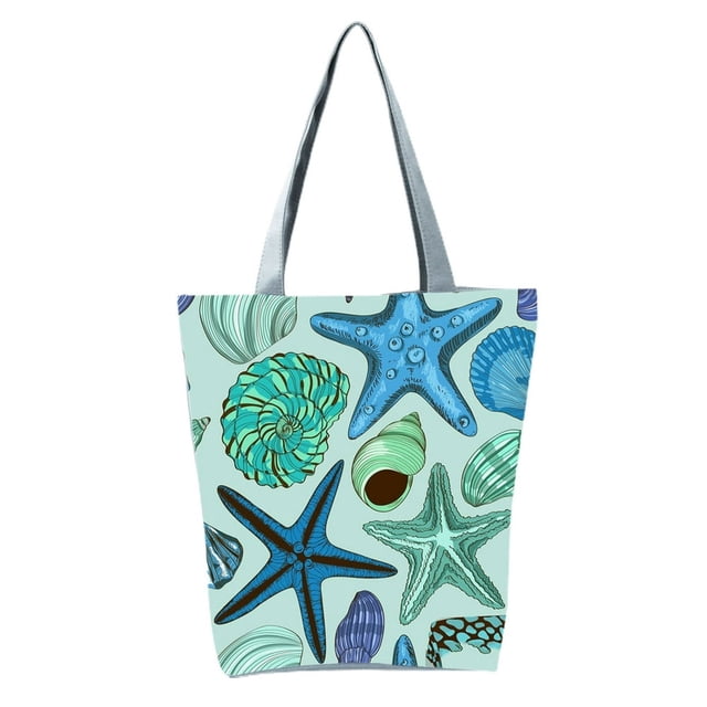 Reusable Zipper Closure Shoulder Pouch Practical Cute Starfish Print Large Capacity Travel Bag Fashion Accessories