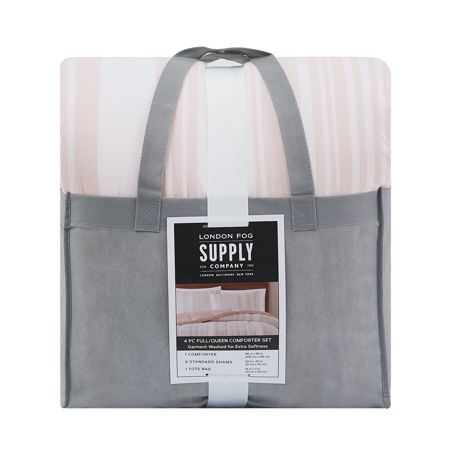 London Fog Supply Blush Striped 3pc Garment Washed Comforter Set, King