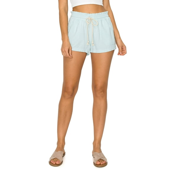 Cali1850 Women's Casual Linen Shorts - Drawstring Smocked Waist Oceanside Lounge Beach Printed Pants with Pockets