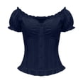 thumbnail image 4 of Cnbwig Women's Summer Tops Elegant Ruffle Collar Slim Fit T Shirt V Neck Cap Sleeve Button Down Shirts for Casual Wear, 4 of 5