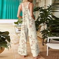 thumbnail image 4 of Women's Floral Print Sleeveless Overalls Loose Wide Leg Cotton Linen Jumpsuit with Pockets Beige L, 4 of 7