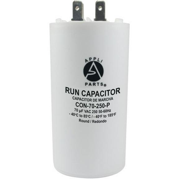 Appli Parts Run Capacitor for electric motors 70 Mfd uF (microfarads) 250VAC Plastic Case with terminals CBB60 Round Universal fit water pumps and others in High in Wide CON-70-250-P