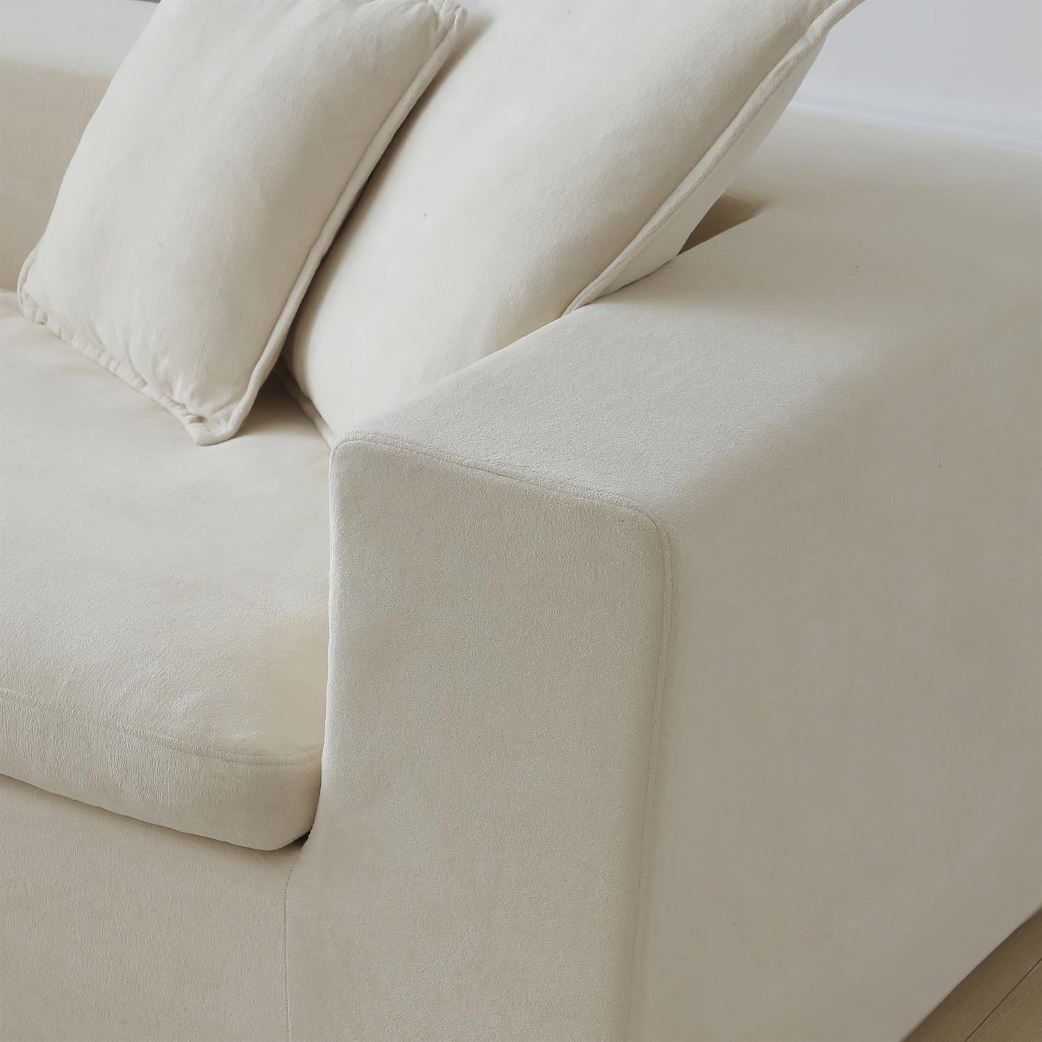 Demi Bonn 149" Cloud Sectional Sofa with L-Shape Chaise, Modern Deep Seat Modular Couch, Velvet Upholstered for Living Room or Bedroom, No Assembly Needed, Beige