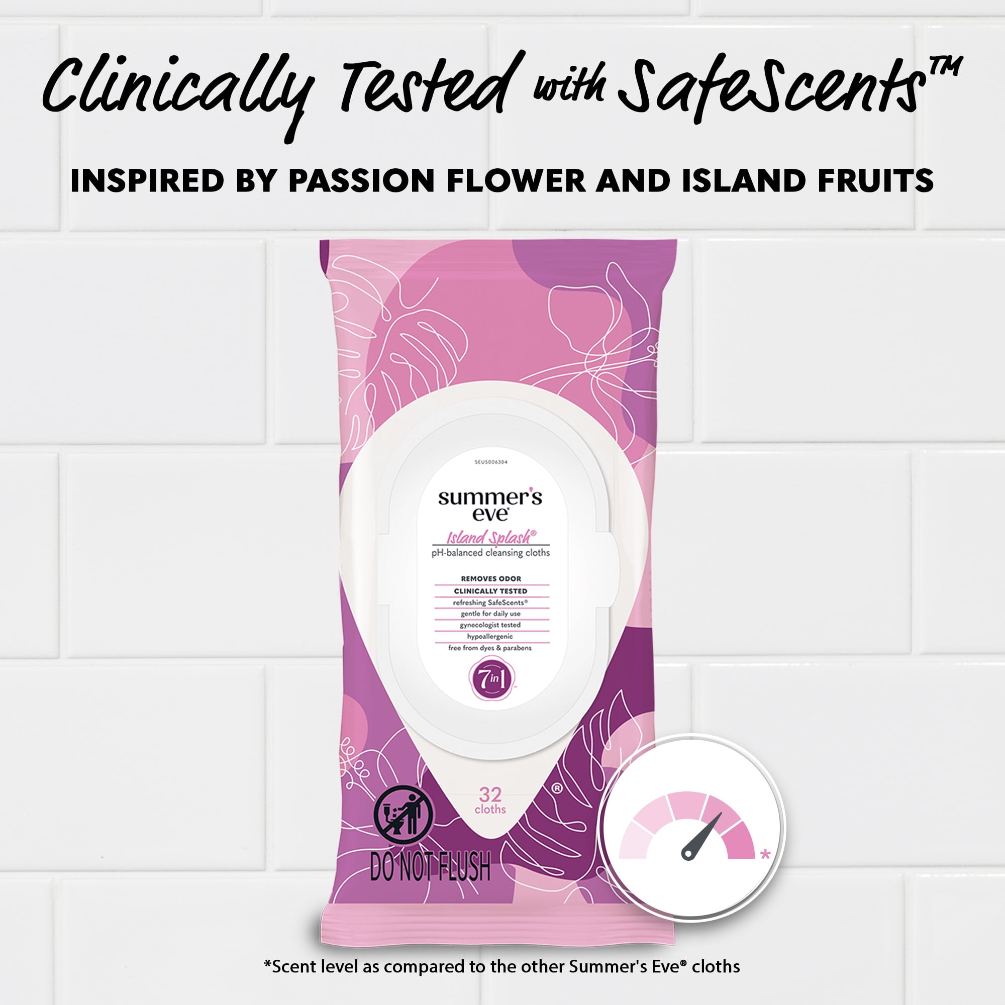 (2 pack) Summer’s Eve Island Splash Daily Feminine Wipes, Removes Odor, pH Balanced, 32 Count