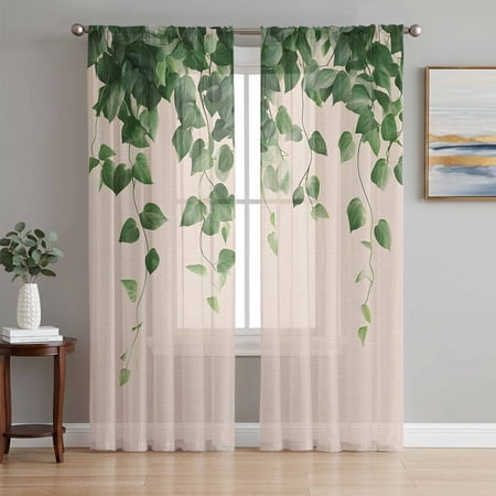Botanical Leaves Sheer Curtains 72 Inch Length 2 Panels Set Spring Pastoral Summer Garden Plants Voile Window Treatment Rod Pocket Curtains Sheers Drapes for Bedroom/Living Room/Kitchen 52 x72 x2
