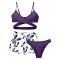 thumbnail image 1 of MIASHUI Girls Bathing Suits 3 Piece Swimsuit Summer Bikini Sets with Shorts,Dark Purple,8-9 Years, 1 of 2