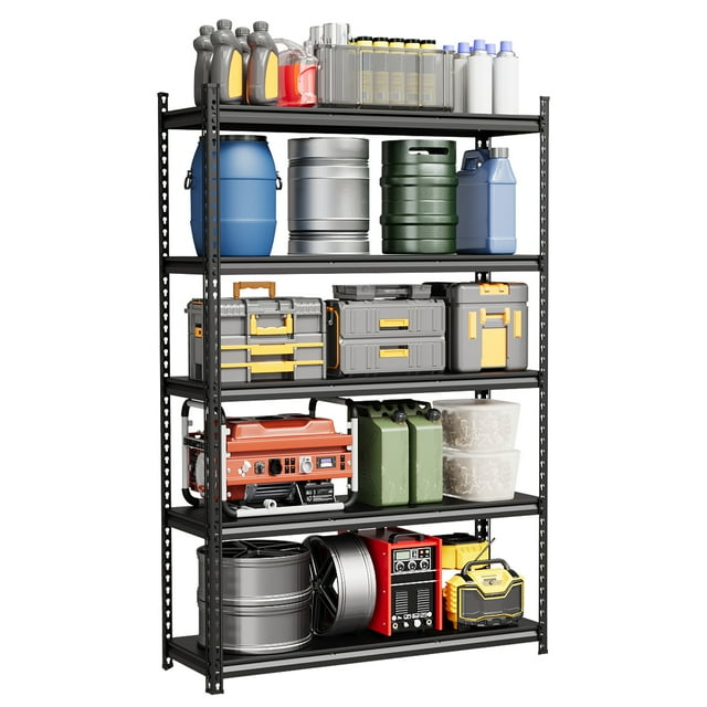 5-Tier Steel Garage Shelving Unit, 48"W x 16"D x 72"H, Adjustable Steel Utility Storage Rack with Metal Shelves, 770 Lbs/Shelf Capacity, for Garage, Warehouse, Pantry & Basement, Heavy Duty, Black
