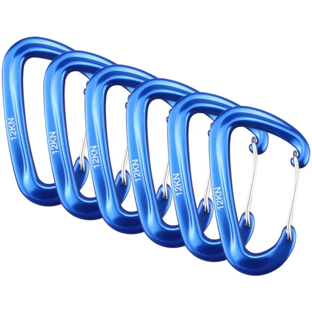 6 mosquetones de aluminio 7075 ultra resistentes para camping y senderismo, carga máxima 1200kg - Azul brillante