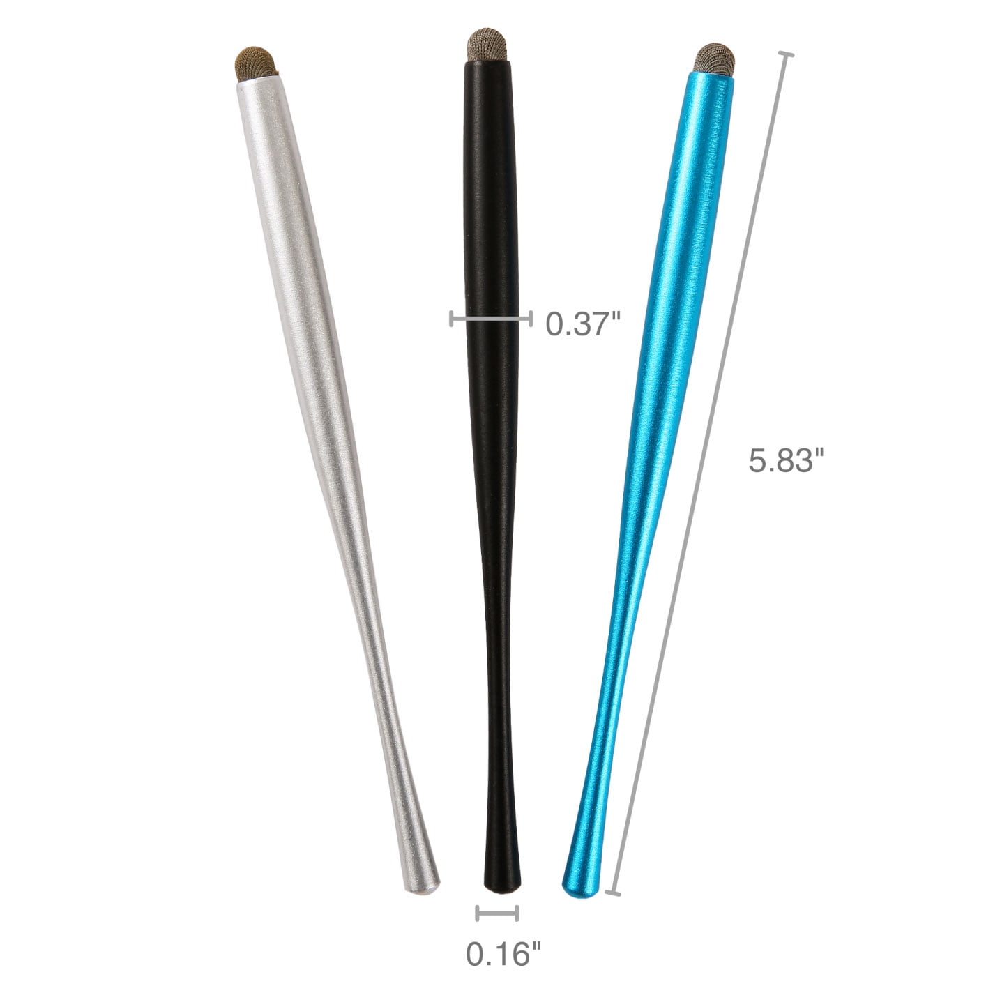 onn. Touch Pen Tablets Smartphone Styluses, Anti-Scratch Rubber Tips, 3 Count - Black, Blue, Gray