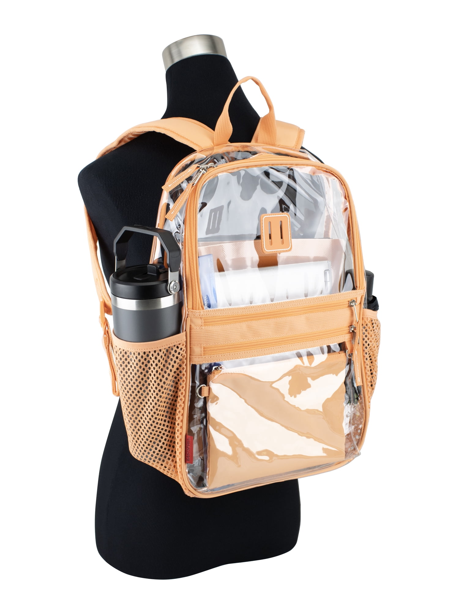 Eastsport Clara Clear Backpack Bundle w/ Zipper Pouch, Cantaloupe