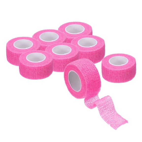 8Pcs 1" x 5 Yard Bandage Wrap Breathable Self Adhesive Bandage Roll, Bright Pink