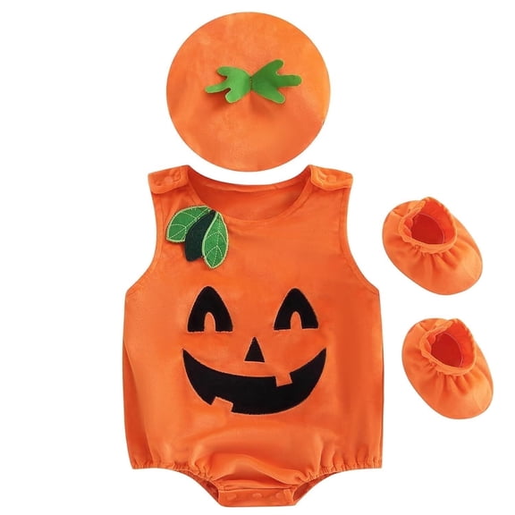 VETPW Baby Halloween Costume Pumpkin Costume Kids Newborn Outfit Pumpkin Romper with Hat for Toddlers Baby Girls Boys Infant Clothes Set 12-24 months