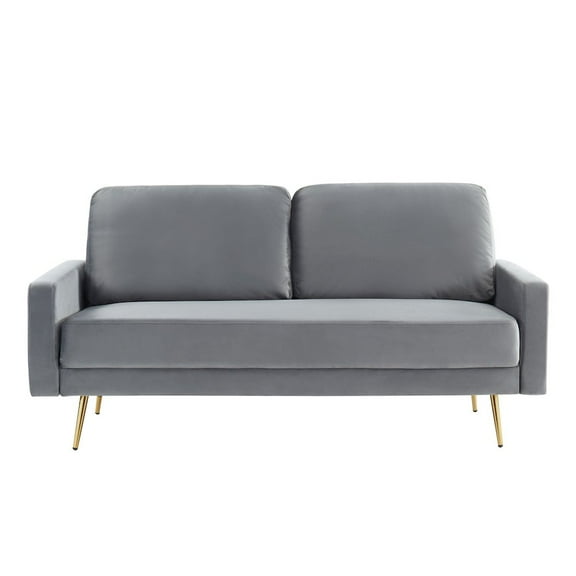 Divani Casa Huffine Modern Velvet and Metal Upholstered Sofa in Gray/Gold