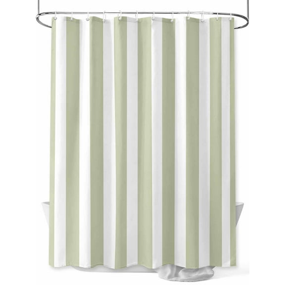 Sage Green White Striped Shower Curtain, Gradient Geometric Waterproof Shower Curtain Set with 12 Hooks Lightweight Washable Fabric Shower Curtains for Bathroom 48x72 Inches
