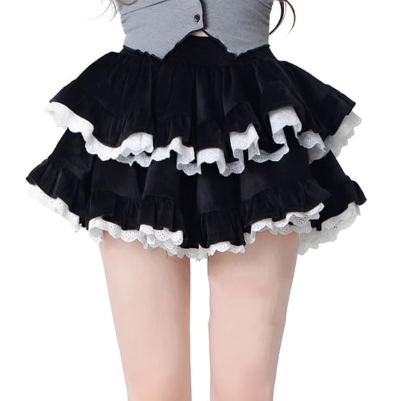 Wxolcjlv Women's Lace Ruffle Tiered Mini Skirt Elastic Waist Party Gothic Mini Skirts