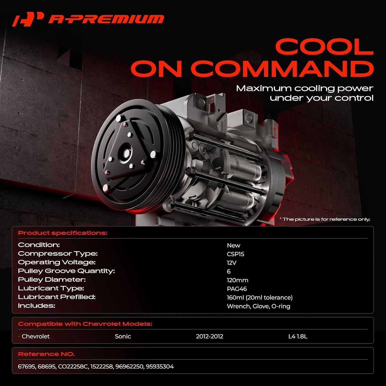 A-Premium Air Conditioner AC Compressor with Clutch Compatible with Chevrolet Camaro 3.6L 2010-2015