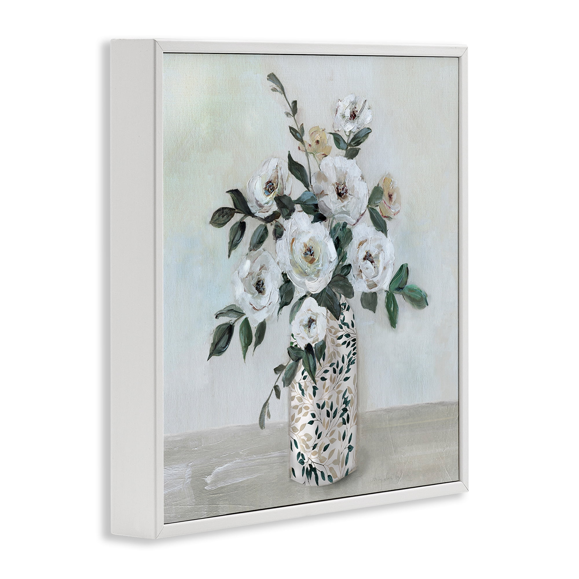 Stupell Industries Leaf Patterned Flower Vase White Framed Giclee Art, design by Sally Swatland