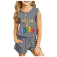 thumbnail image 4 of Baby Girls Outfits Summer Sleeveless Fashion Printed Vest T Shirt Tops Shorts Set Kids Clothes Dark Gray 9 Years-10 Years, 4 of 4