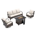 thumbnail image 2 of Unnifurnzi 4 Pieces Patio Furniture Set with Fire Pit Table-Outdoor Swivel Glider Rocking Chair with Outdoor Couch Patio Furniture Sets for Deck Porch Garden Poolside Backyard-Brown/Beige, 2 of 7