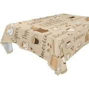 SKYSONIC 60"x120" Square Tablecloth with Coffee Time Prints, Anti-Wrinkle and Smooth Table Cloth for Kitchen/Home Party Decoration