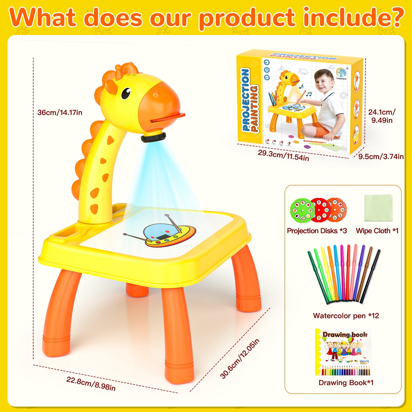 HXFOU 3-in-1 Kids Drawing Projector Art Set with Music, Deer Shaped Art Tracing Projector for Toddlers, Includes Art Supplies & 72 Patterns, Gift for Ages 3+