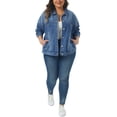 thumbnail image 2 of Agnes Orinda Women's Plus Size Denim Jacket Lapel Long Sleeve Button Washed Casual Jean Jackets with Pocket 2X Blue, 2 of 6