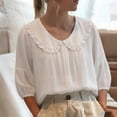 thumbnail image 6 of Blouses for Women 3/4 Length Sleeve Baby Doll Tunic Tops Peter Pan Collar Cotton Linen Baggy Gauze Y2k Beach Shirts L, 6 of 6