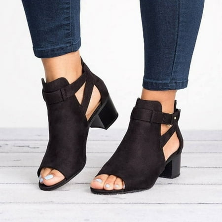 

Women s Shoes Invest Suede Peep Toe Ankle Boots Women Buckle Peep Toe Low Block Heel Ankle Booties Boots Sandals