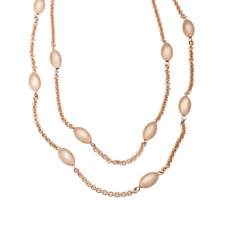Station Bead Strand Necklace in 18kt Rose Gold-Plated Bronze