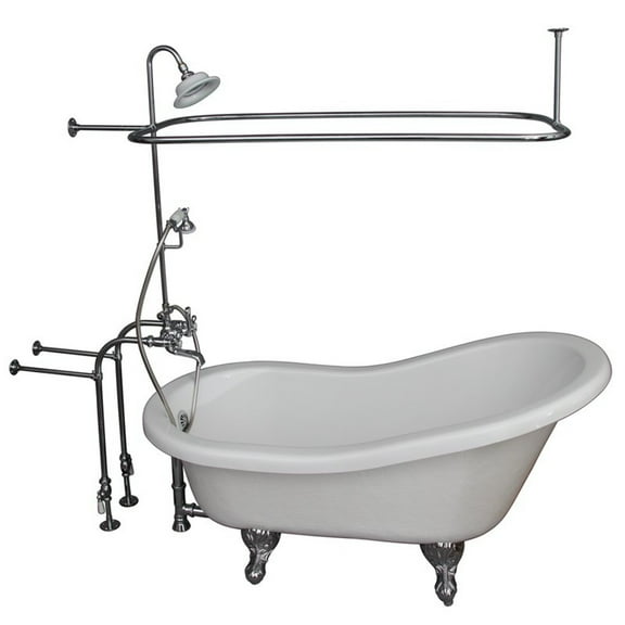Homestock Vintage Variety 67" Acrylic Slipper Tub Shower Kit, Polished Chrome, Includes 62" Riser & Sunflower Showerhead