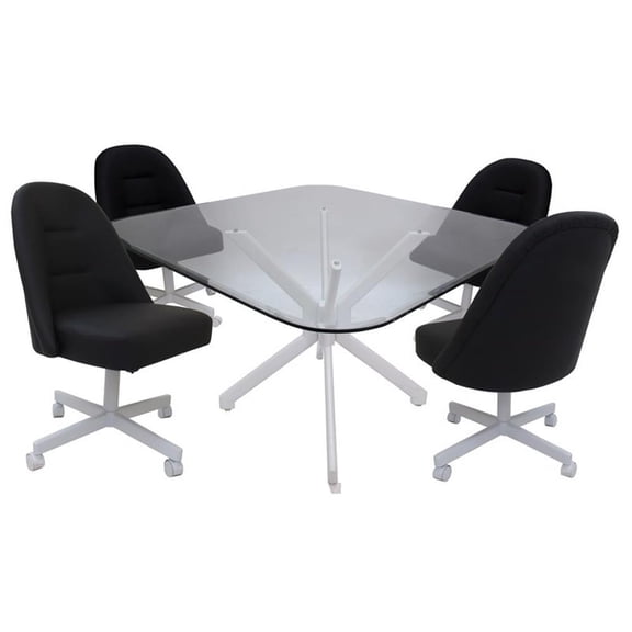 M-235 Dinette Swivel Metal Caster Chairs - Clear Glass - Black Vinyl - White