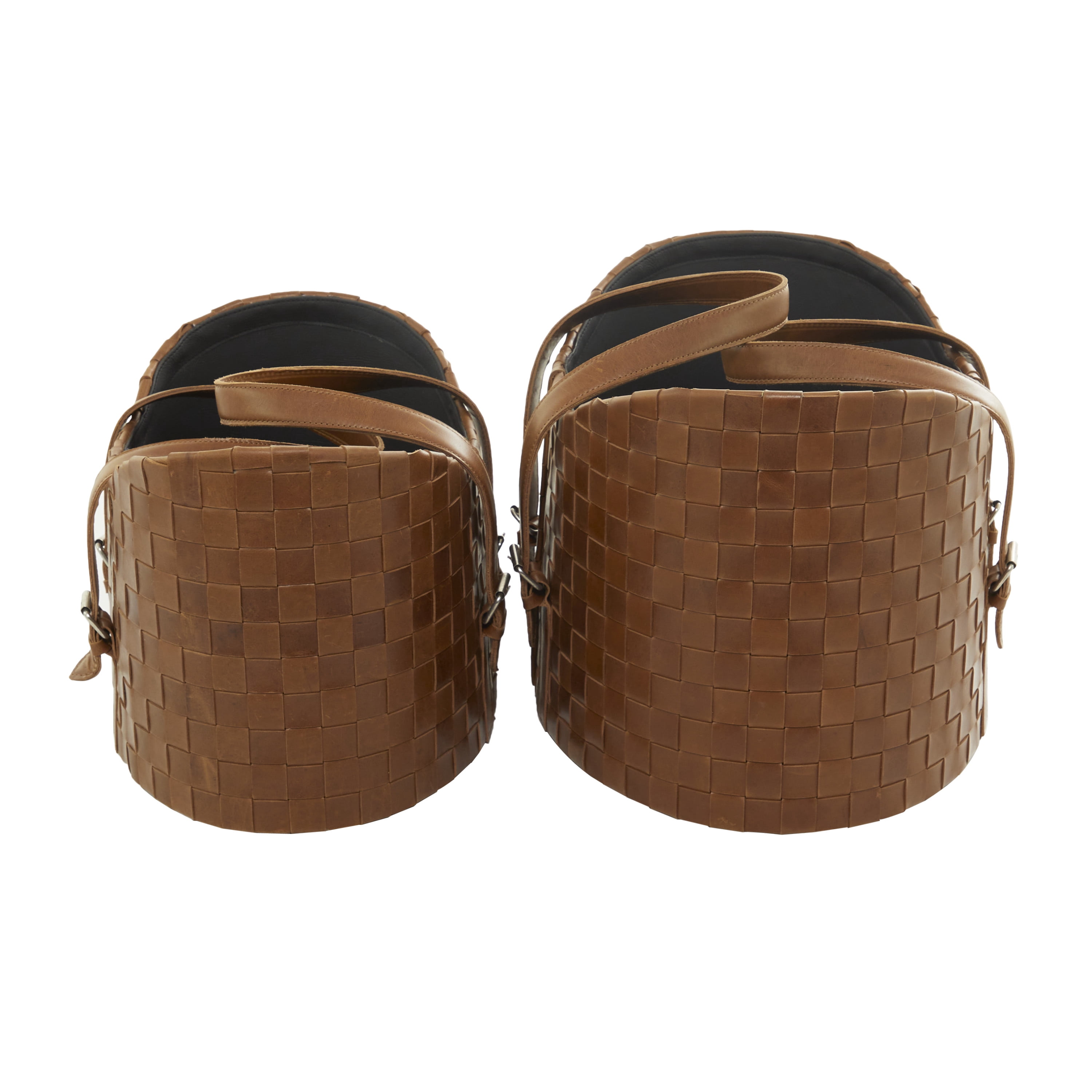 DecMode 16"W, 14"H Leather Modern Storage Basket, Brown, 2-Piece