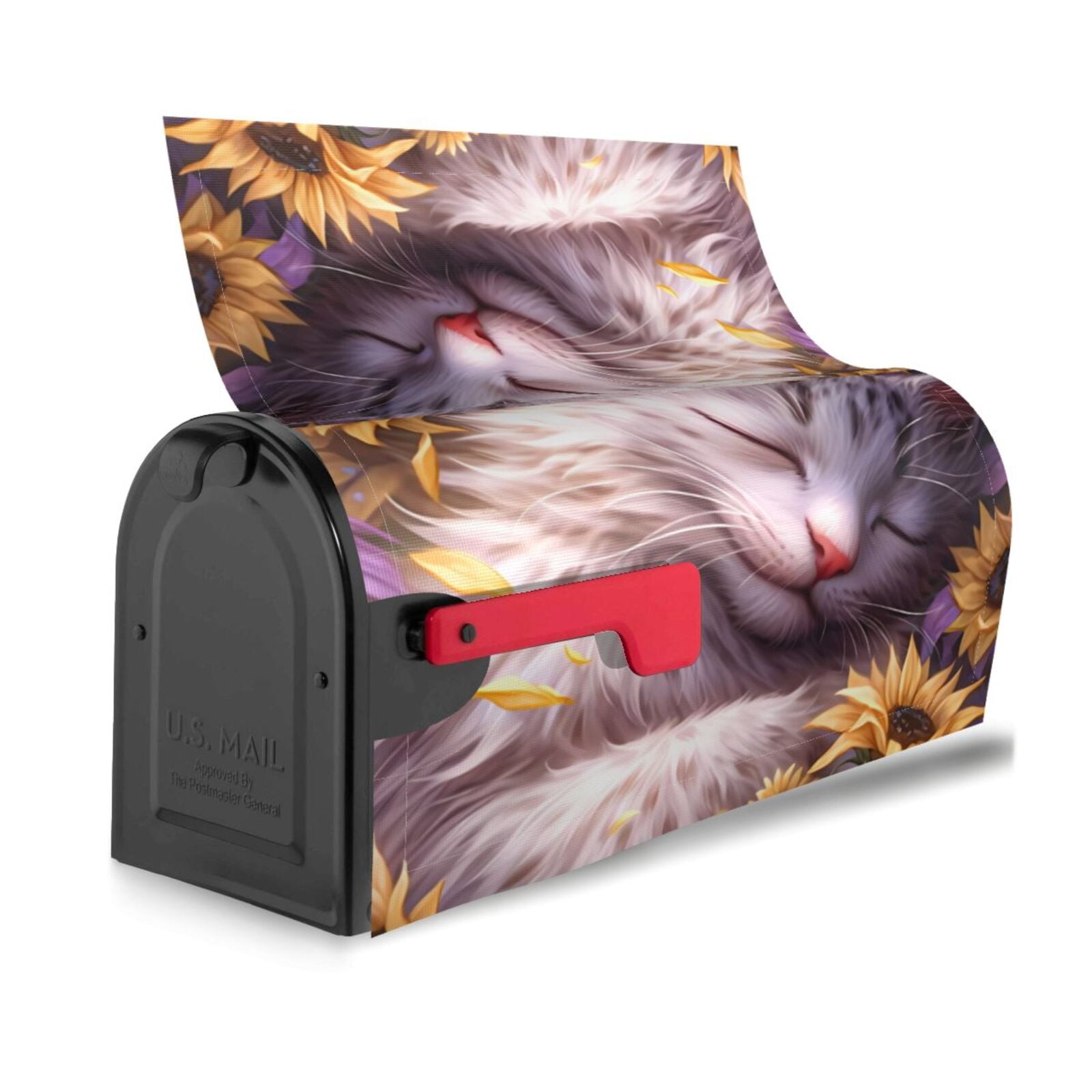 Gukieu Warm Sunflower Sleeping Cat Print Magnetic Mailbox Cover, Sun-proof and Waterproof Home Yard Mailbox Cover-21x18 in