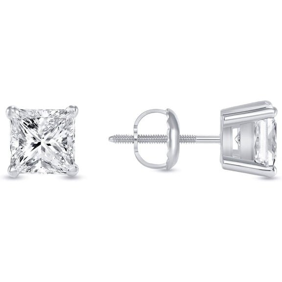 Fine Jewelry Square Cut Diamond Stud Earrings 925 Sterling Silver