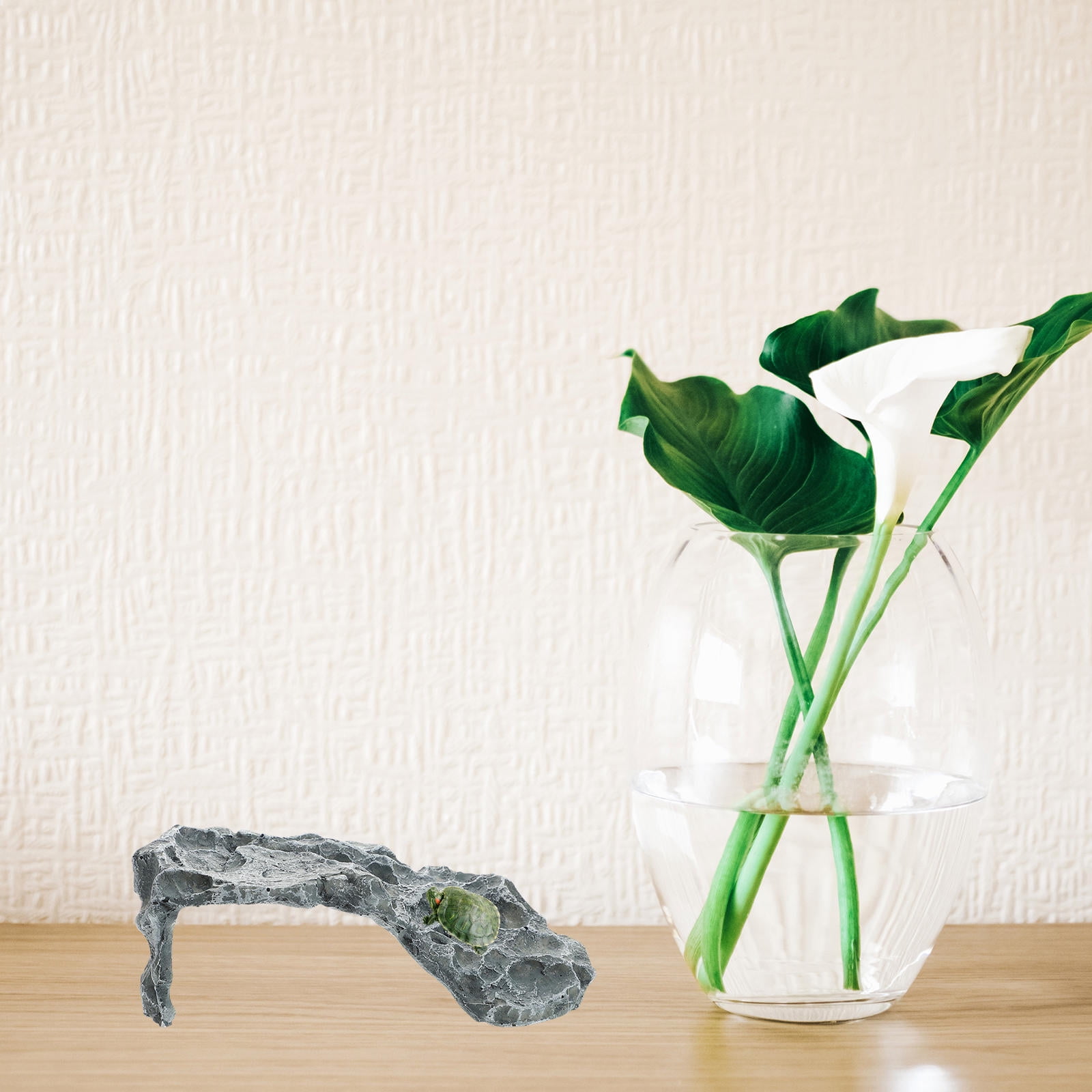 HONMEET Grey Resin Turtle Hideout and Basking Platform for Snakes, Frogs, Lizards, and Small Reptiles Habitat