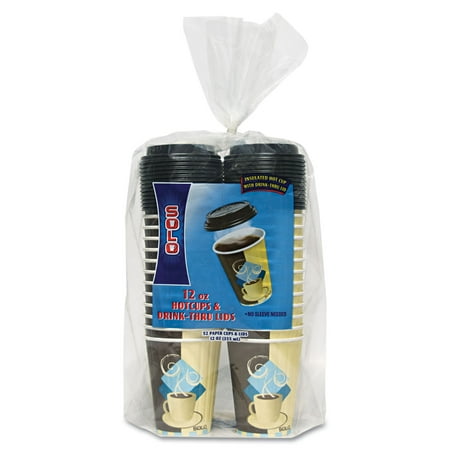 Duo Shield Paper Hot Cups/Lids Combo, 12oz, Tuscan Cafe, 52/Pack, 6 Packs/Carton